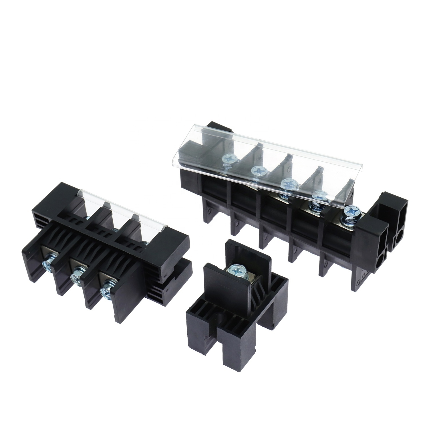 terminal blocks with customizable poles. Engineered for secure panel-mount connections in industrial power systems. Features robust insulation and high-current stability.