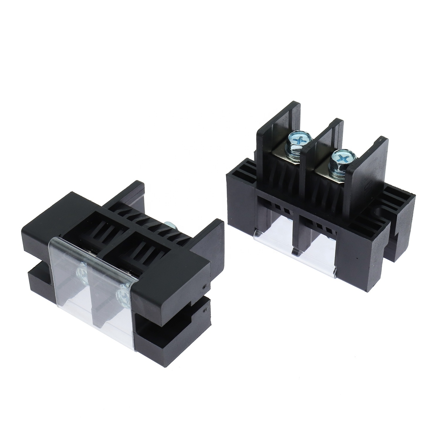 feed-through barrier screw terminal blocks for secure panel-mount power distribution. Features robust insulation, high-torque screw clamping, and 75 Amp current capacity. Ideal for industrial controls and power supplies