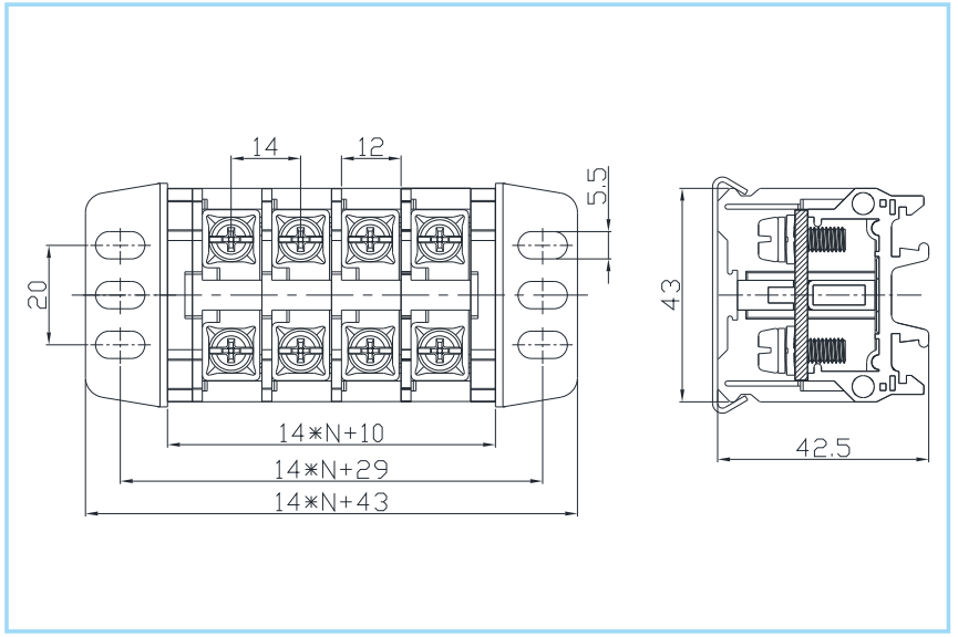 High-density Dual Rail-Type Strip Terminal Blocks for efficient industrial wiring. Designed for standard DIN rail mounting, our strip terminals ensure secure connections and superior space-saving performance