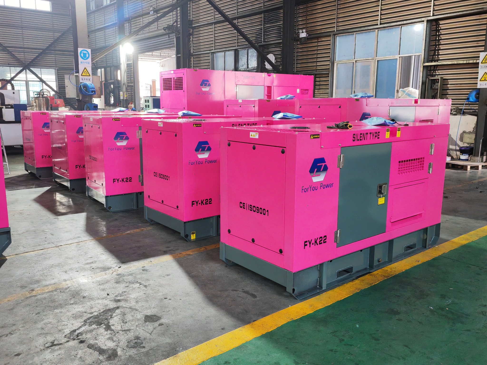 Custom pink silent diesel generator sets in ForYou Power factory