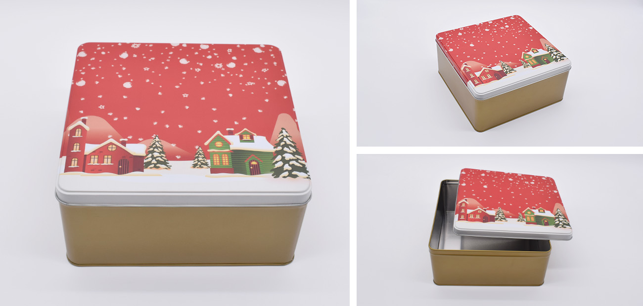 LTD Tin Box produces custom christmas tin boxes for seasonal gifting brands worldwide. Our large christmas cookie tins are made to order with full print and size customization. Get a free sample today.