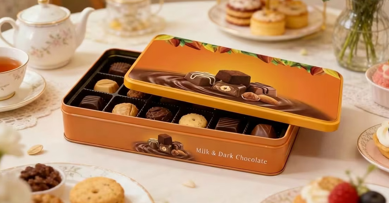 Premium chocolate tin boxes for exquisite gifting. Our durable, airtight personalised chocolate tin ensures freshness and elegance. As a professional manufacturer in China, Longteng offer custom sizes and designs to meet your specific packaging needs