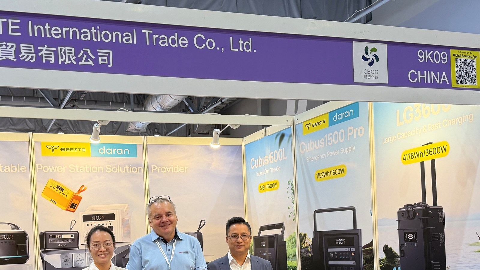 BEESTE booth 9K09 at Global Sources Hong Kong 2026, with the booth header and portable power station display