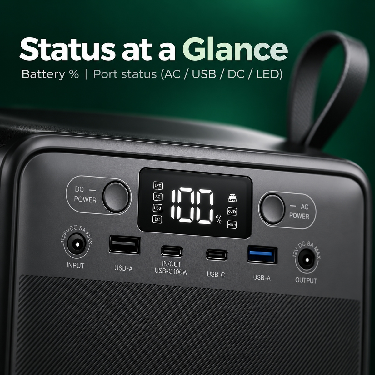 R200 segment display showing battery and port status