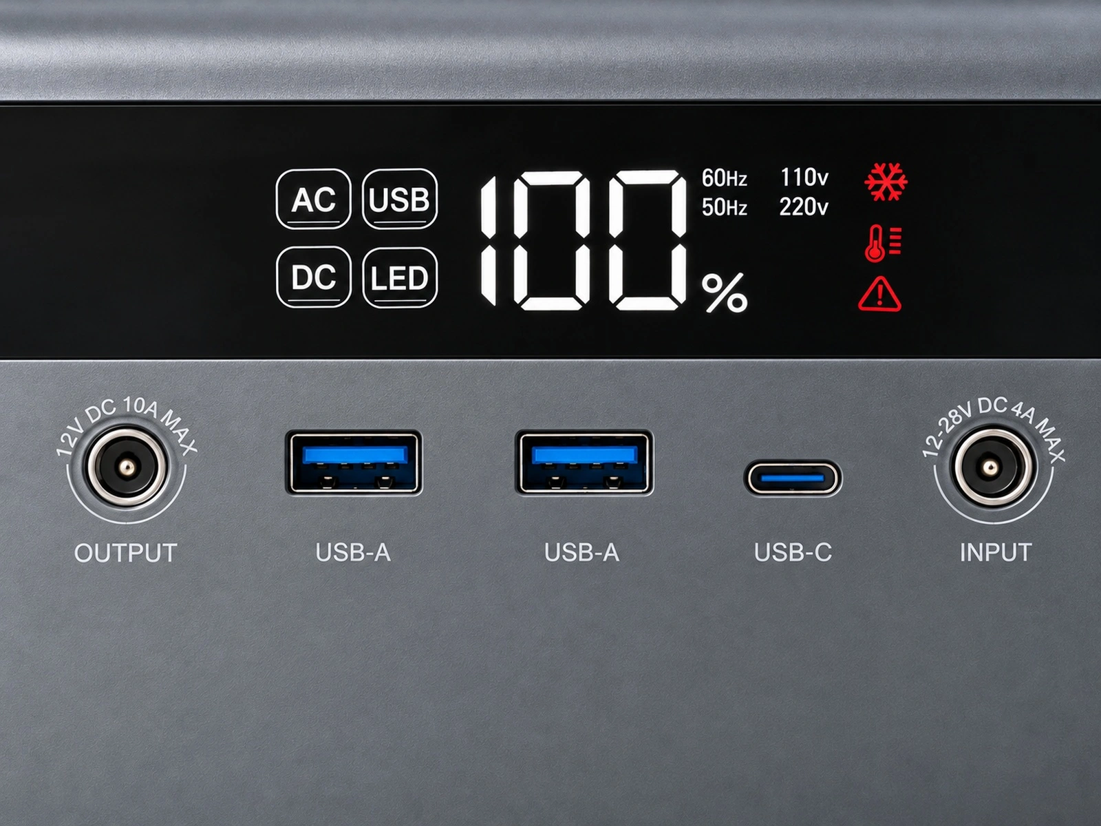 12 V DC socket and MPPT solar charging input on the NEO300M