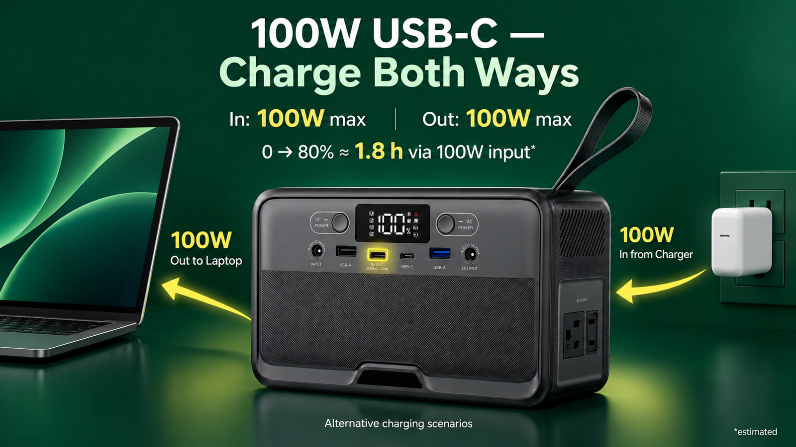 100W bidirectional USB-C charging the R200