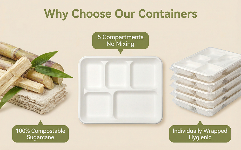 multi compartment sugarcane trays