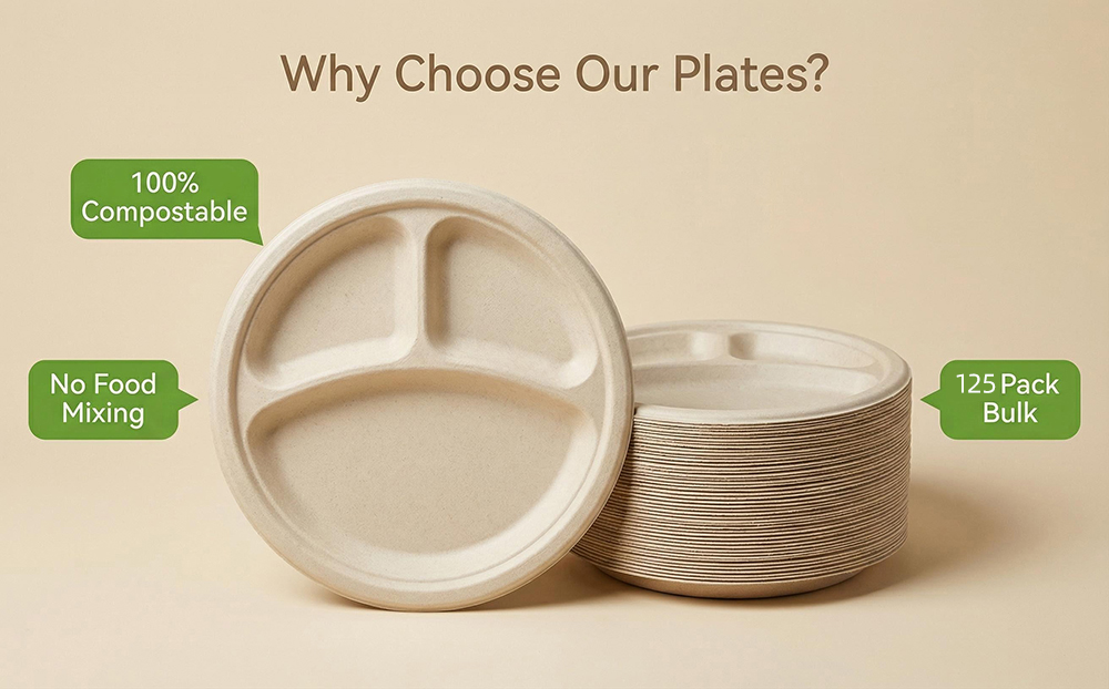 compostable 3 compartment round plates