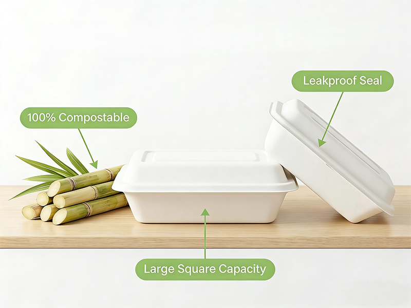 hinged lid sugarcane takeout boxes