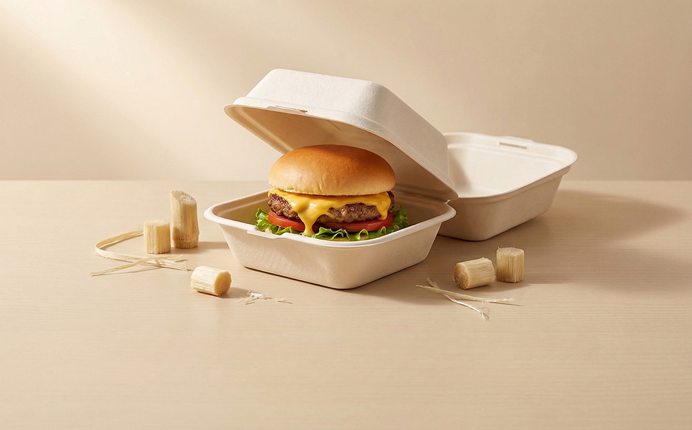 sturdy sugarcane burger clamshells