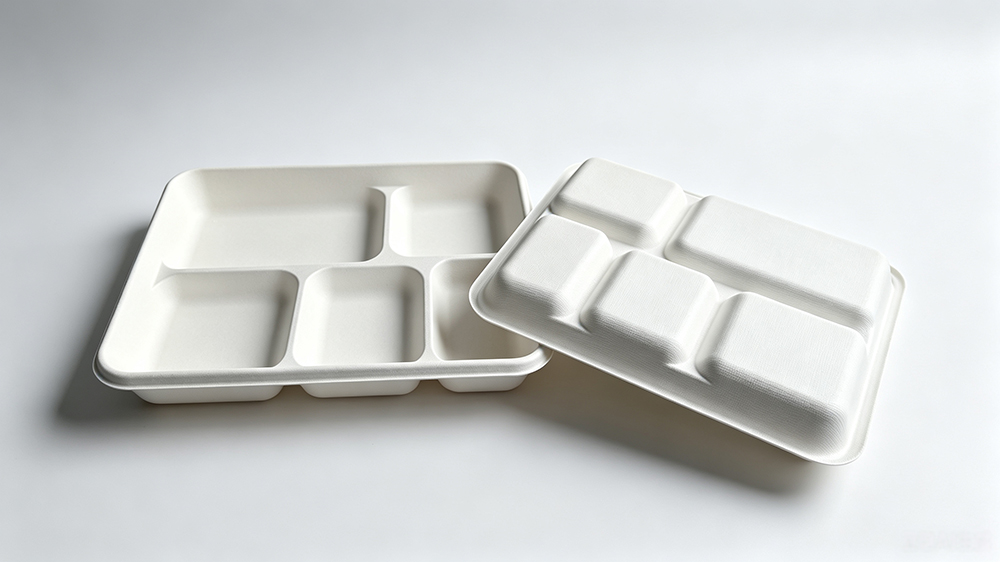 Quadratische Bagasse-Teller mit 5 Fächern