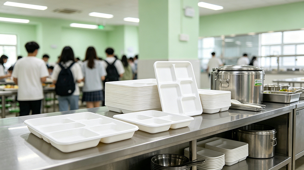 Quadratische Bagasse-Teller mit 5 Fächern