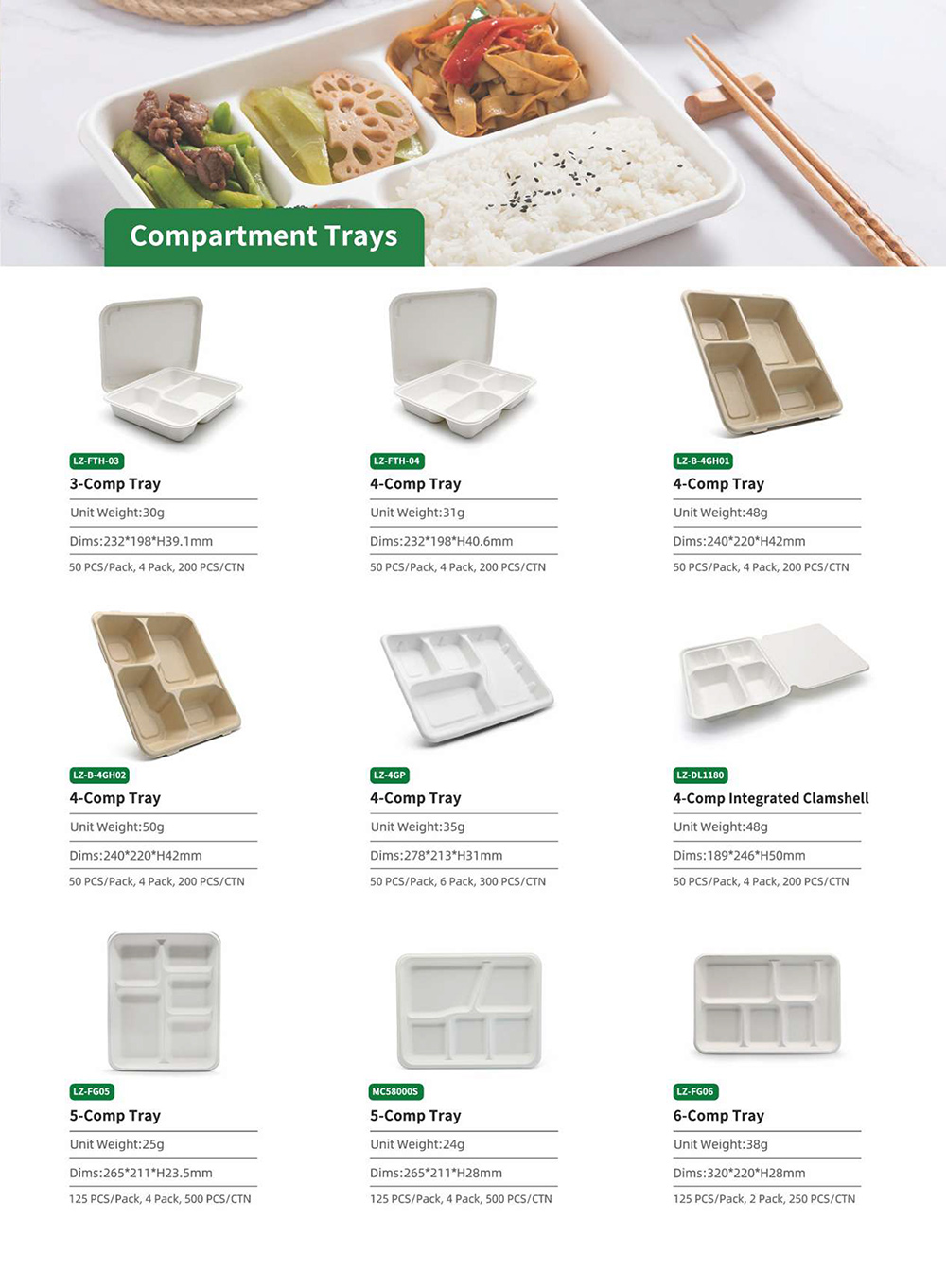 multi compartment sugarcane trays