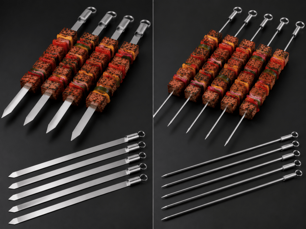 Flat vs round metal skewers
