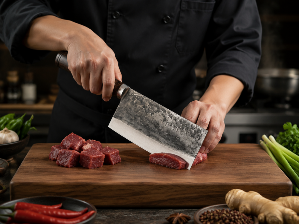 Chef using a cleaver safely
