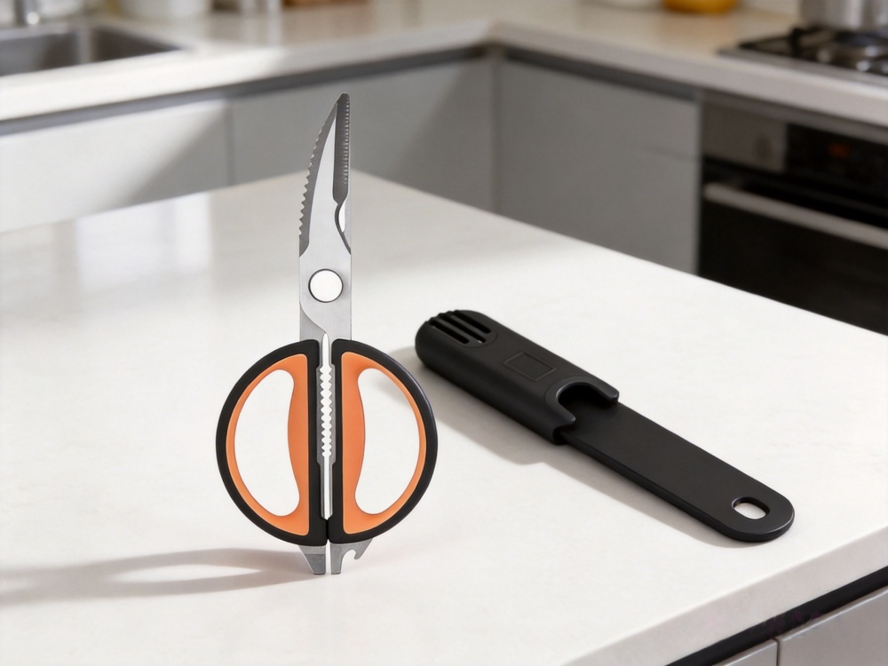 Kitchen scissors stainless steel with protective cover and ergonomic anti-slip handle
