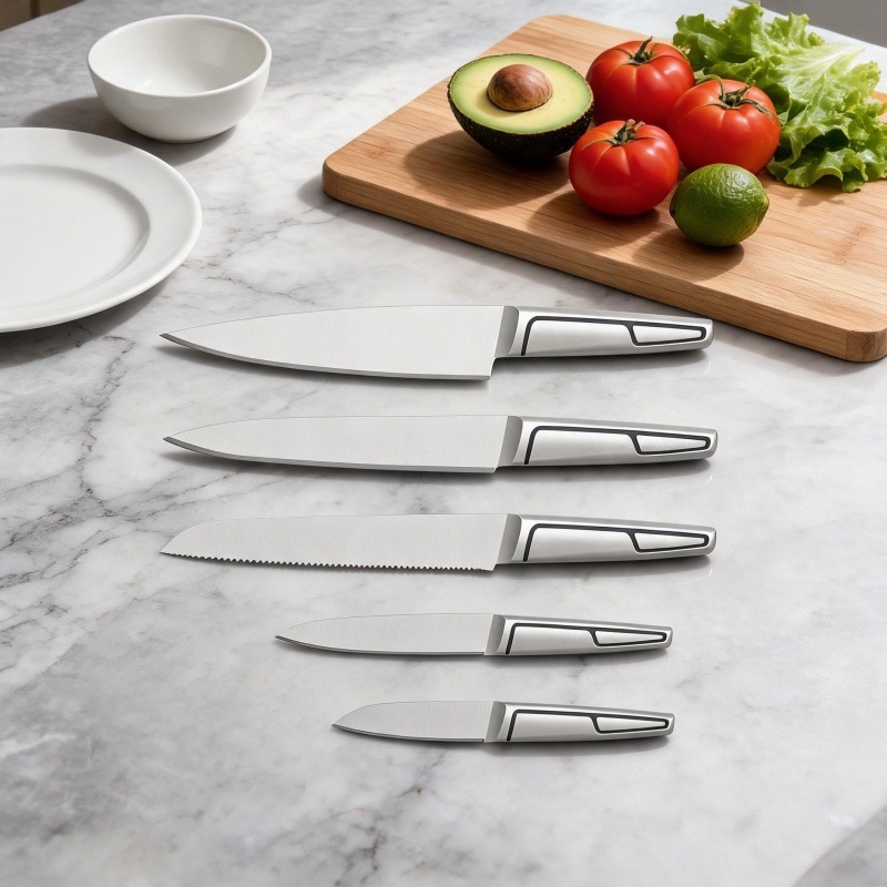 Full tang stainless steel kitchen knife set with seamless design and professional chef use