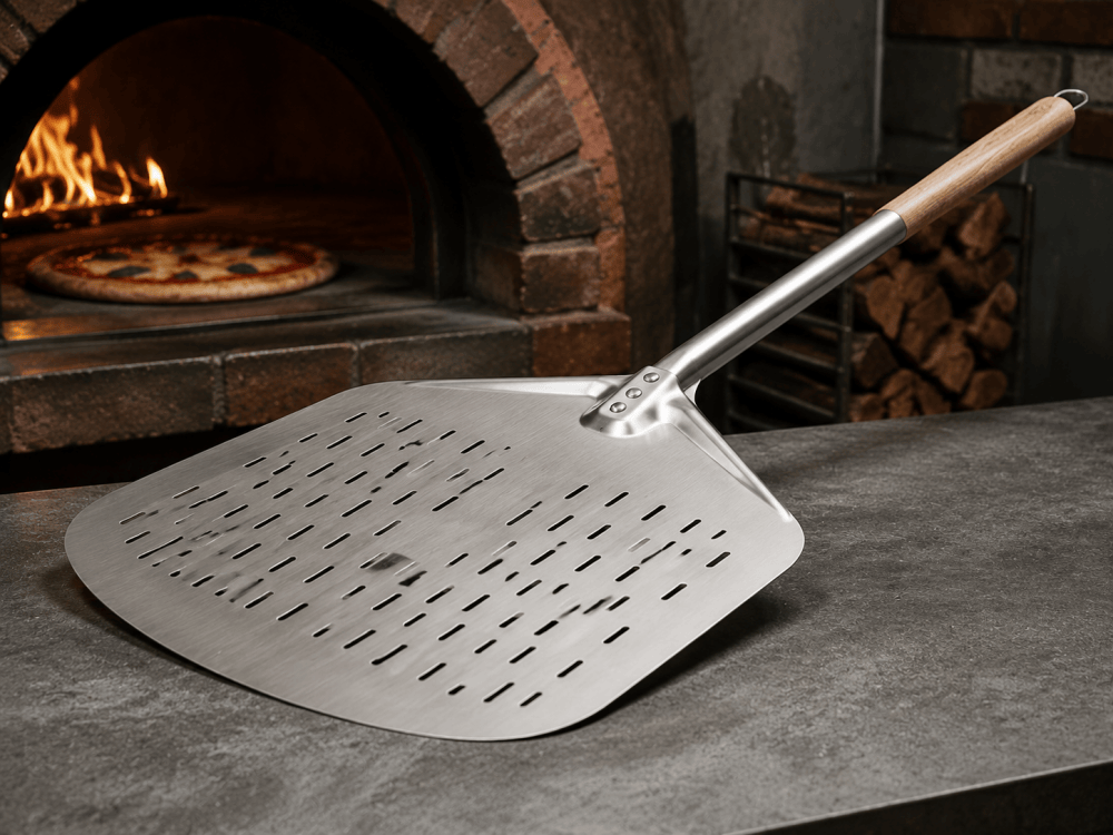 Professional pizza peel used for pizza baking