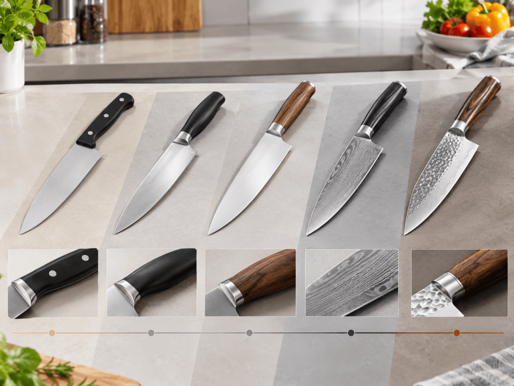 Chef knife price comparison across different quality and design levels
