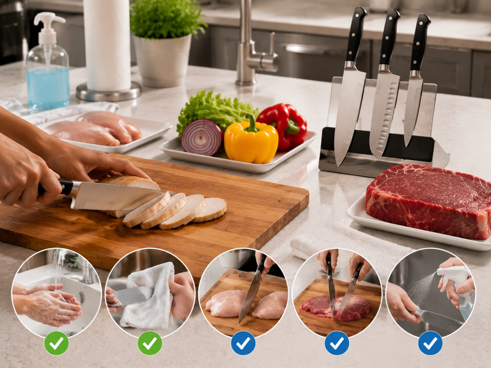 Kitchen knife food safety practices