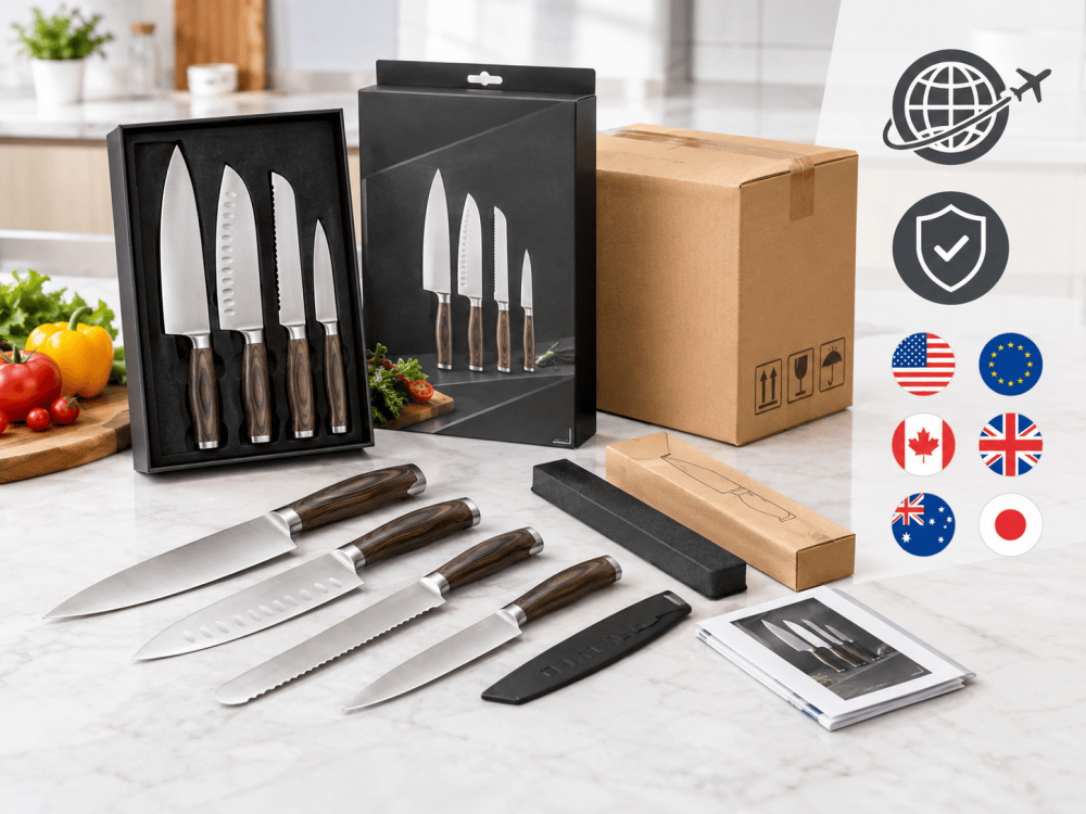 Kitchen knife and retail packaging for export compliance assessment
