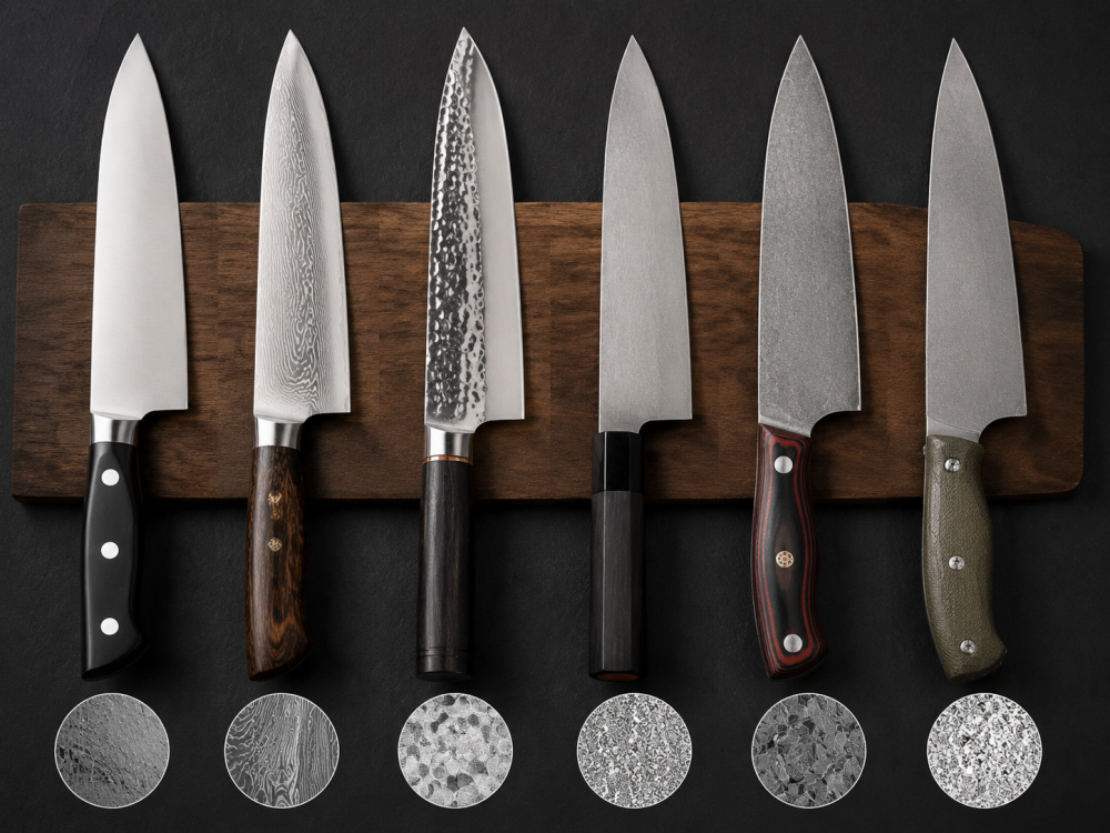 Professional kitchen knives made from different steels