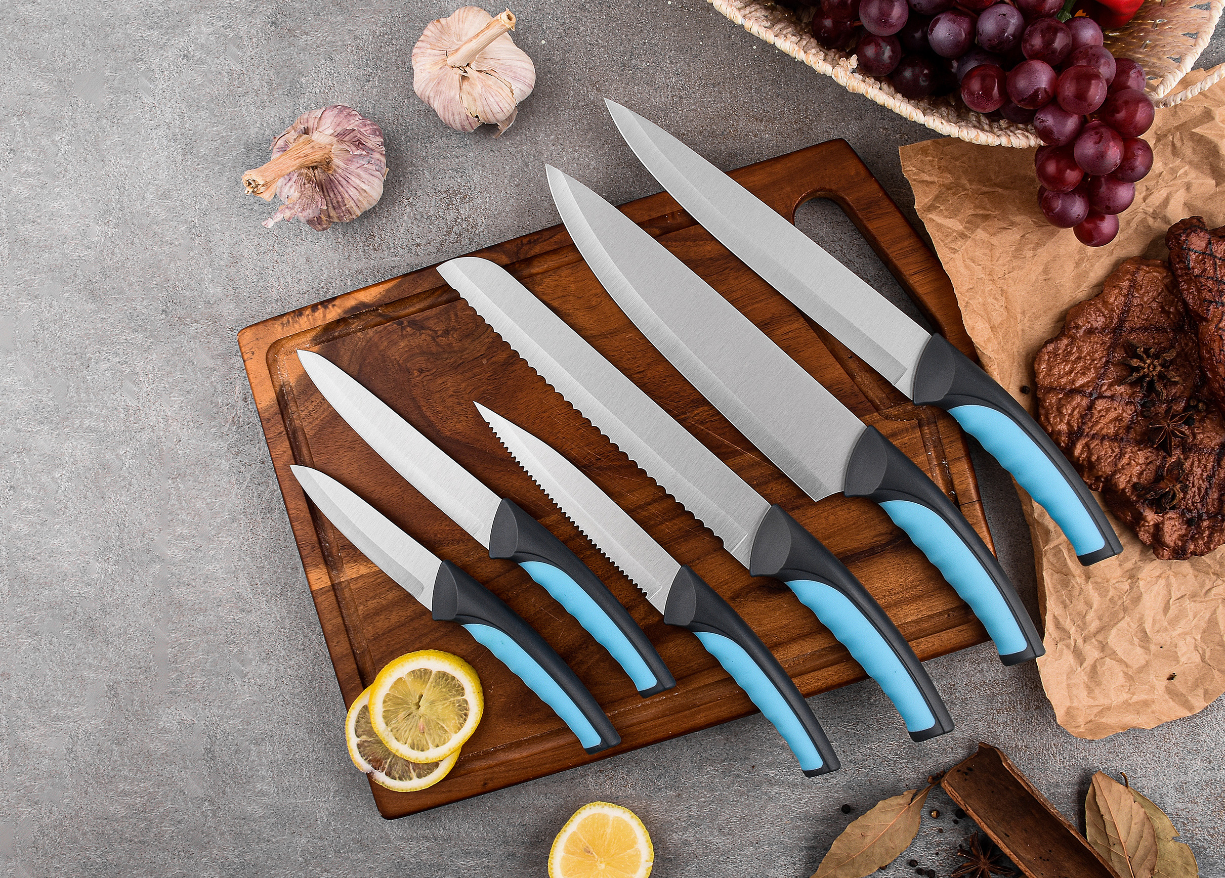 affordable stainless steel kitchen knife set with ergonomic plastic handle for daily cooking