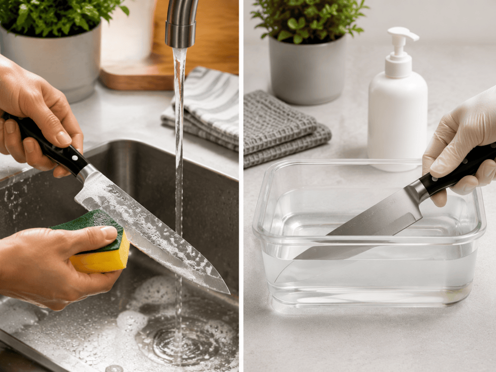 Cleaning versus sanitizing kitchen knife