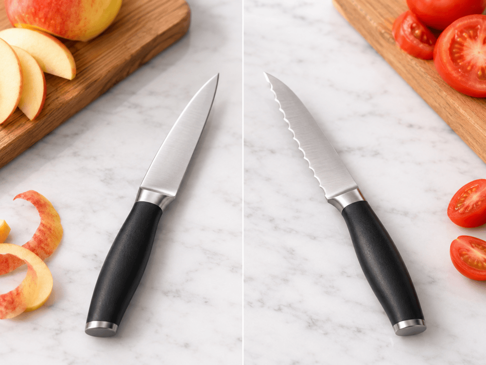 Straight edge vs serrated paring knife blade comparison