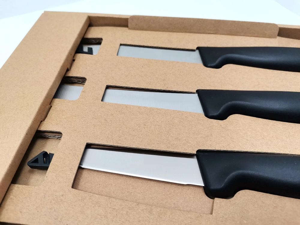 Kitchen knife packaging components for material and packaging compliance review