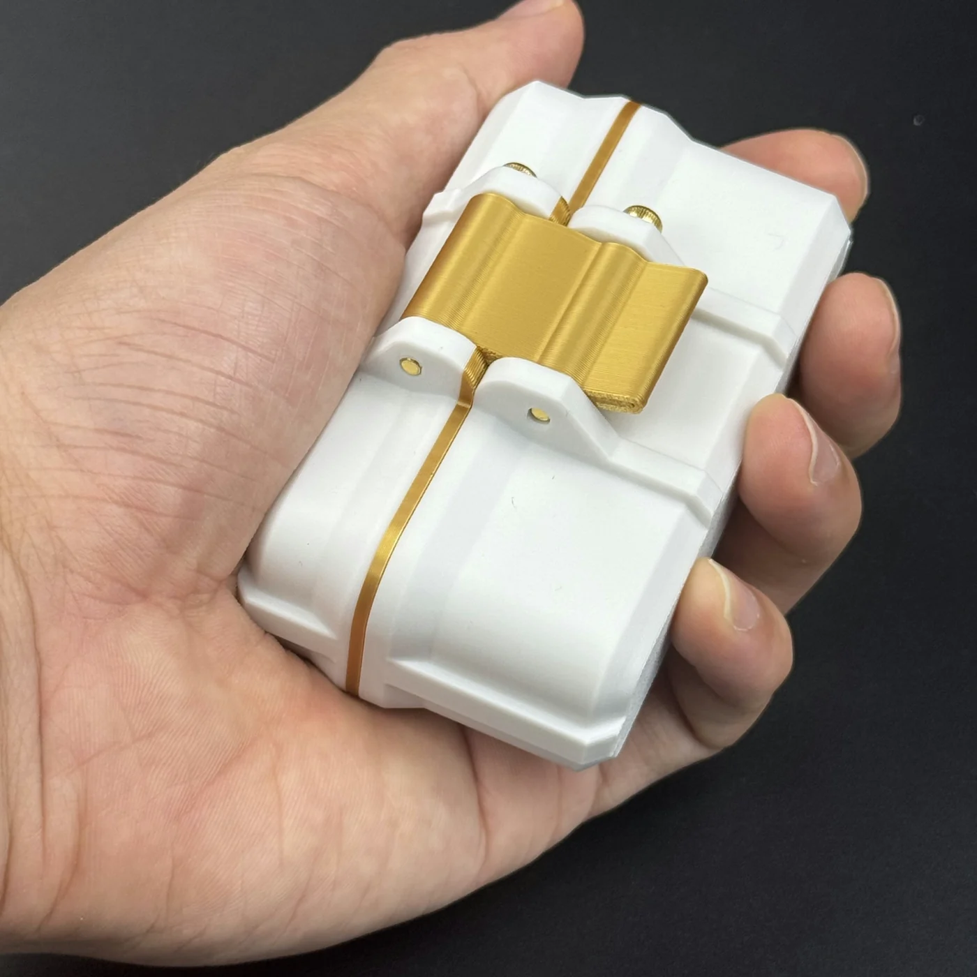 4 slot linear 3ml vial case held in hand showing the narrow strip profile