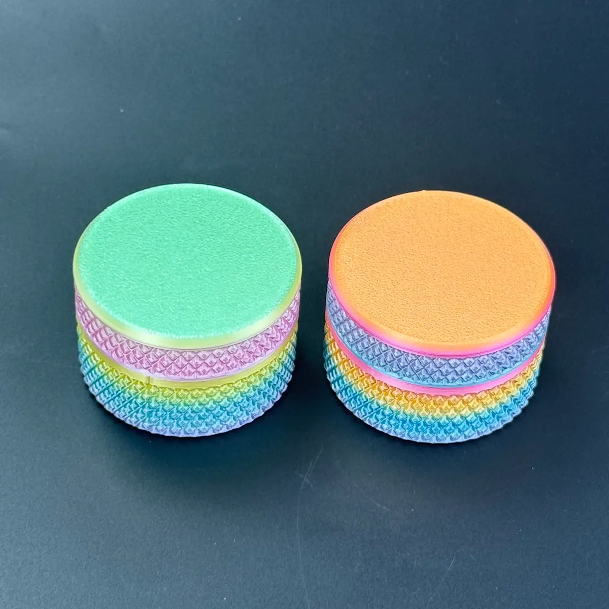 step 1 of the swap, mint lid on the left case and orange on the right