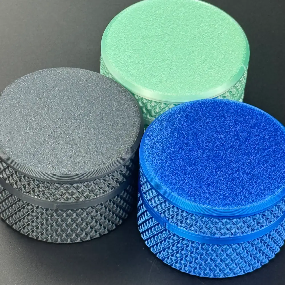 silver grey, mint and blue solid vial cases together