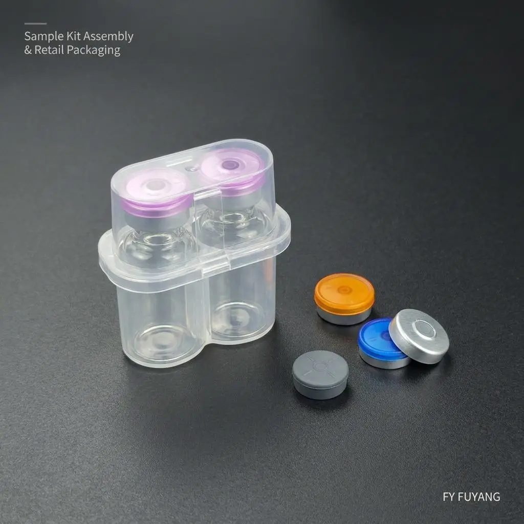 3ml 2-piece set of peptide packaging products, including vials with butyl stoppers, PP plastic vial boxes, and aluminum caps