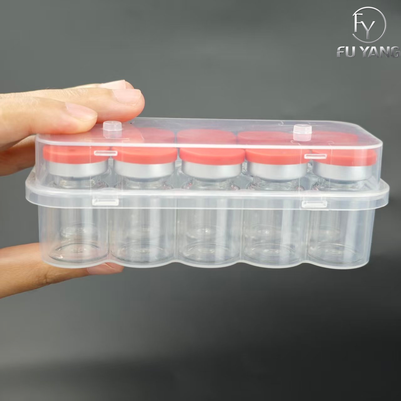 custom 5ml 10-vial complete packaging kit with transparent PP case glass vial butyl stopper and multi-color aluminum cap