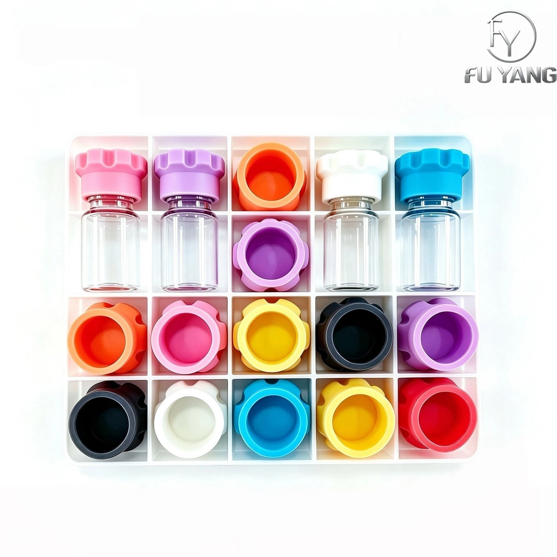 Lace-shaped silicone cap, available in various colors, customizable with logo, used for leak-proofing and dust-proofing peptide glass vial bottles