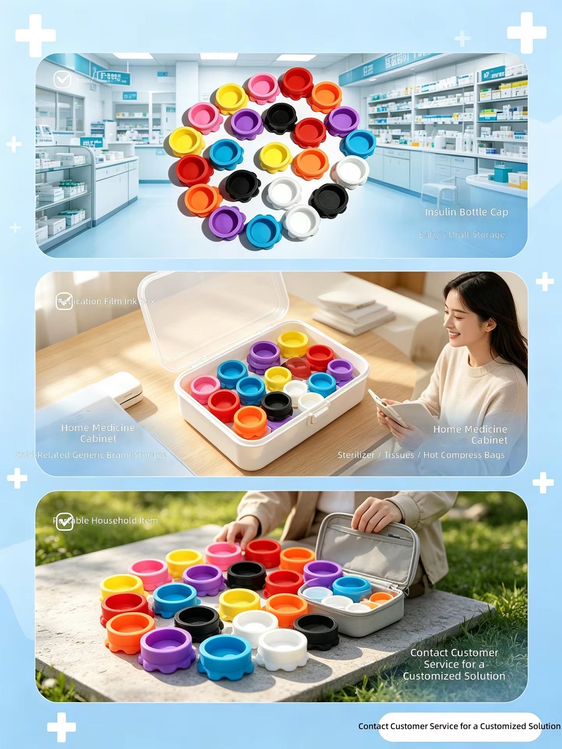 Lace-shaped silicone cap, available in various colors, customizable with logo, used for leak-proofing and dust-proofing peptide glass vial bottles