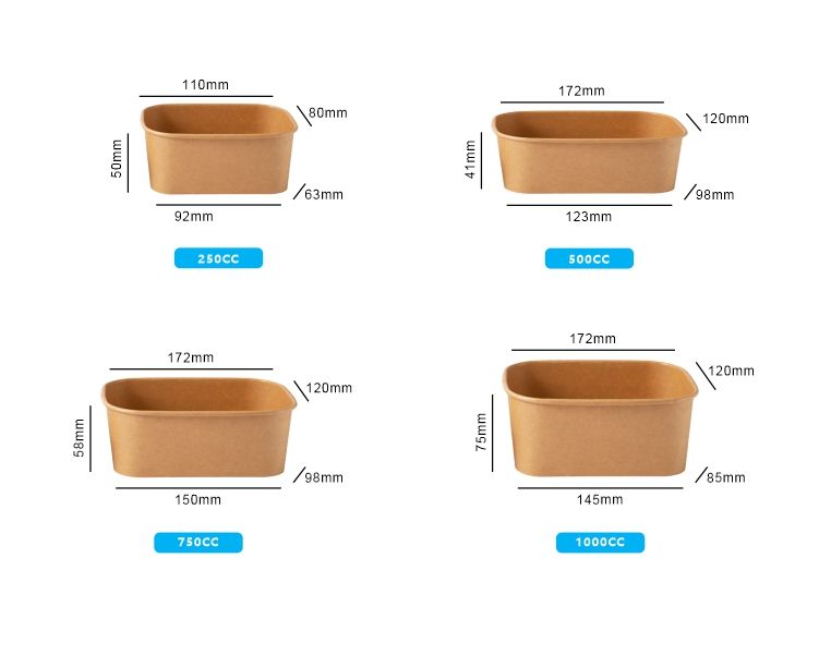 Stacked square kraft paper food containers with transparent lids