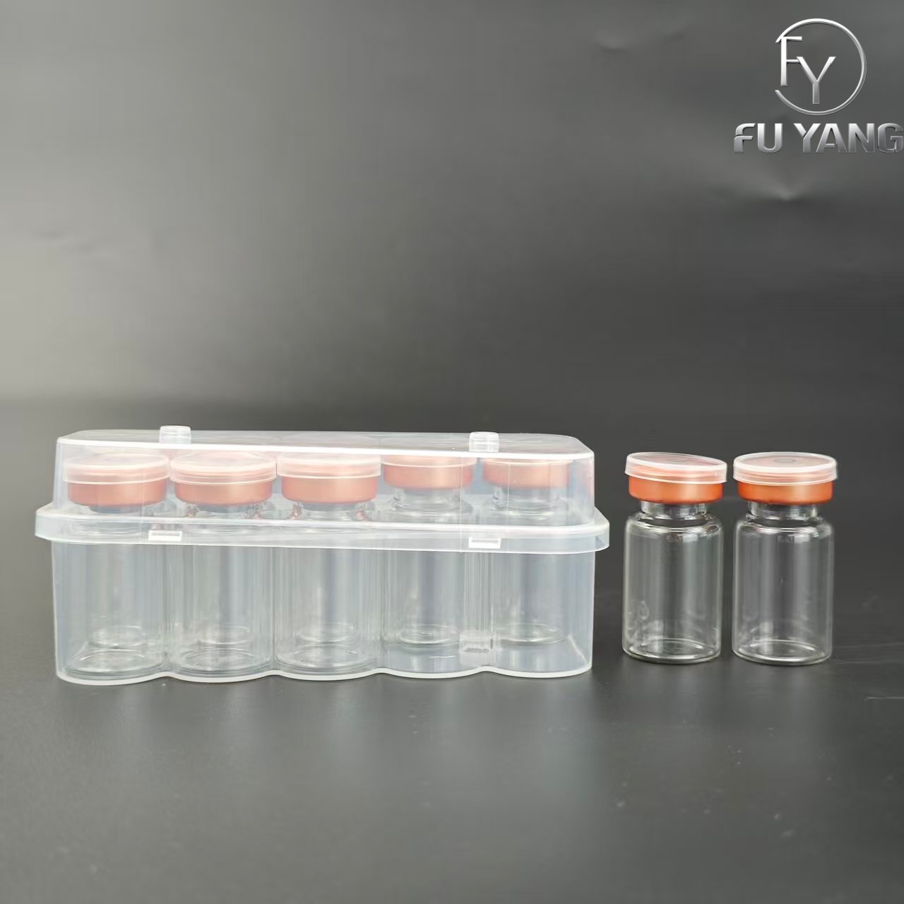 custom 7ml 10-vial complete packaging kit with transparent PP case glass vial butyl stopper and multi-color aluminum cap