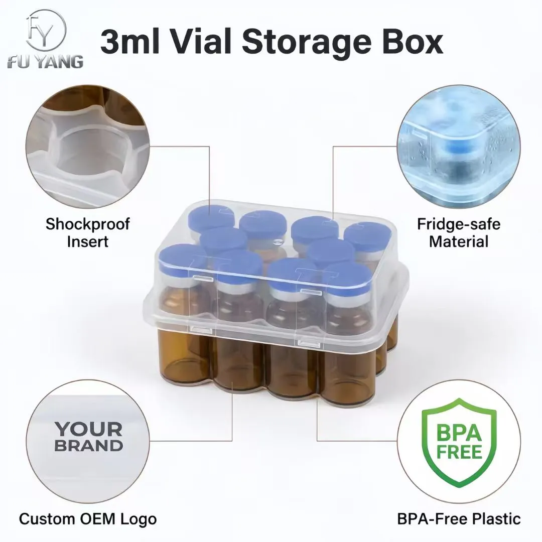 custom 3ml 10-vial complete packaging kit with transparent PP case glass vial butyl stopper and multi-color aluminum cap