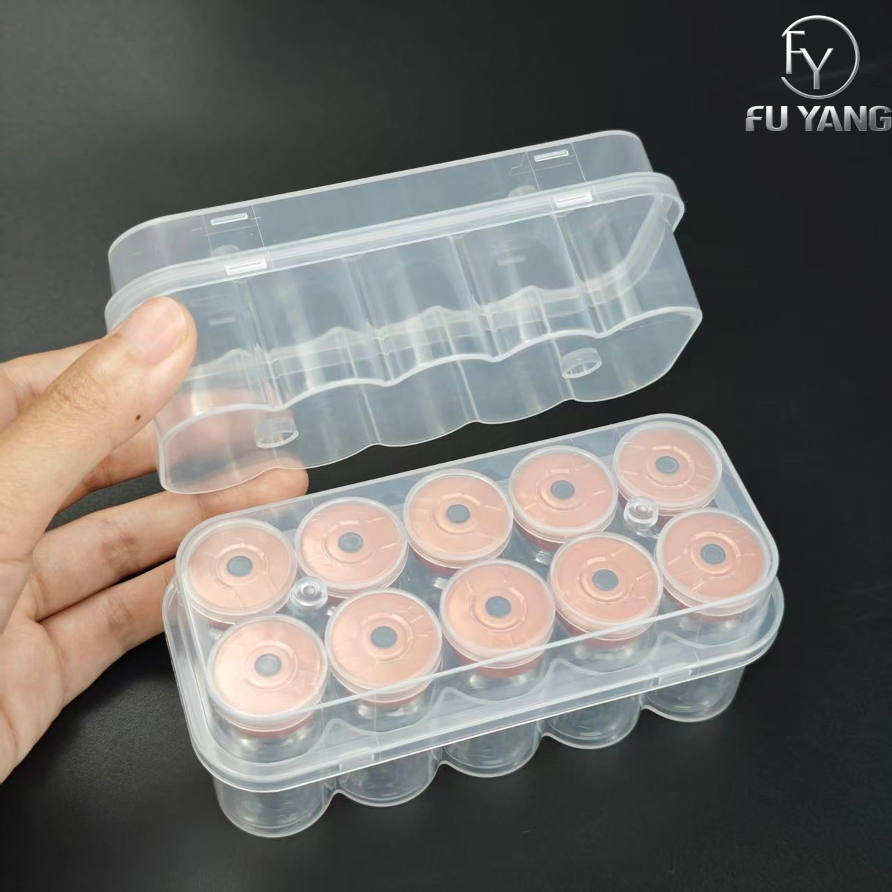 custom 7ml 10-vial complete packaging kit with transparent PP case glass vial butyl stopper and multi-color aluminum cap