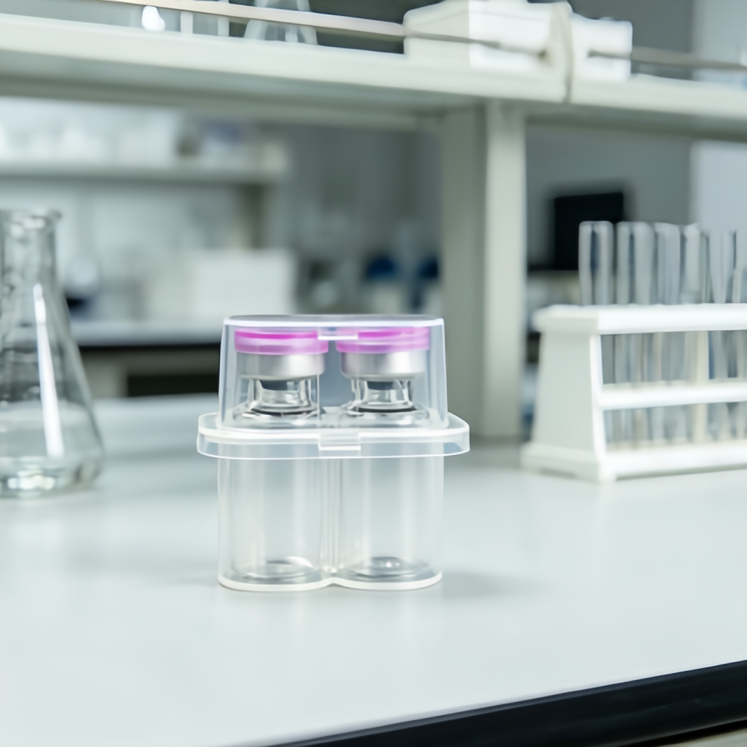 3ml 2-piece set of peptide packaging products, including vials with butyl stoppers, PP plastic vial boxes, and aluminum caps