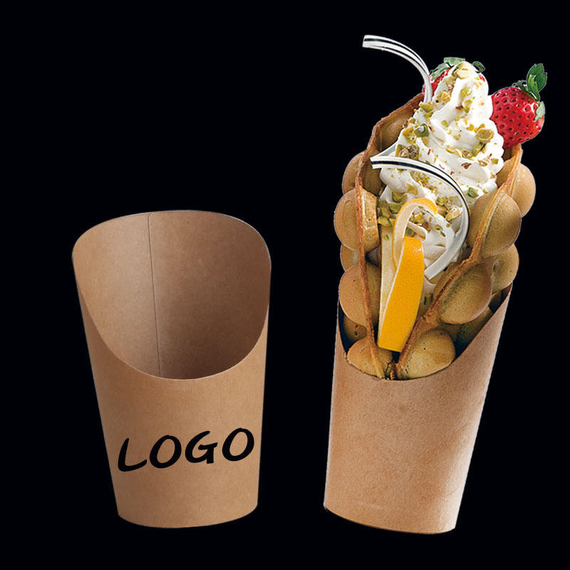 Custom Logo Cowhide Paper Food Cup with Waffle Ice Cream & Fruit - Disposable Egg/French Fries Container