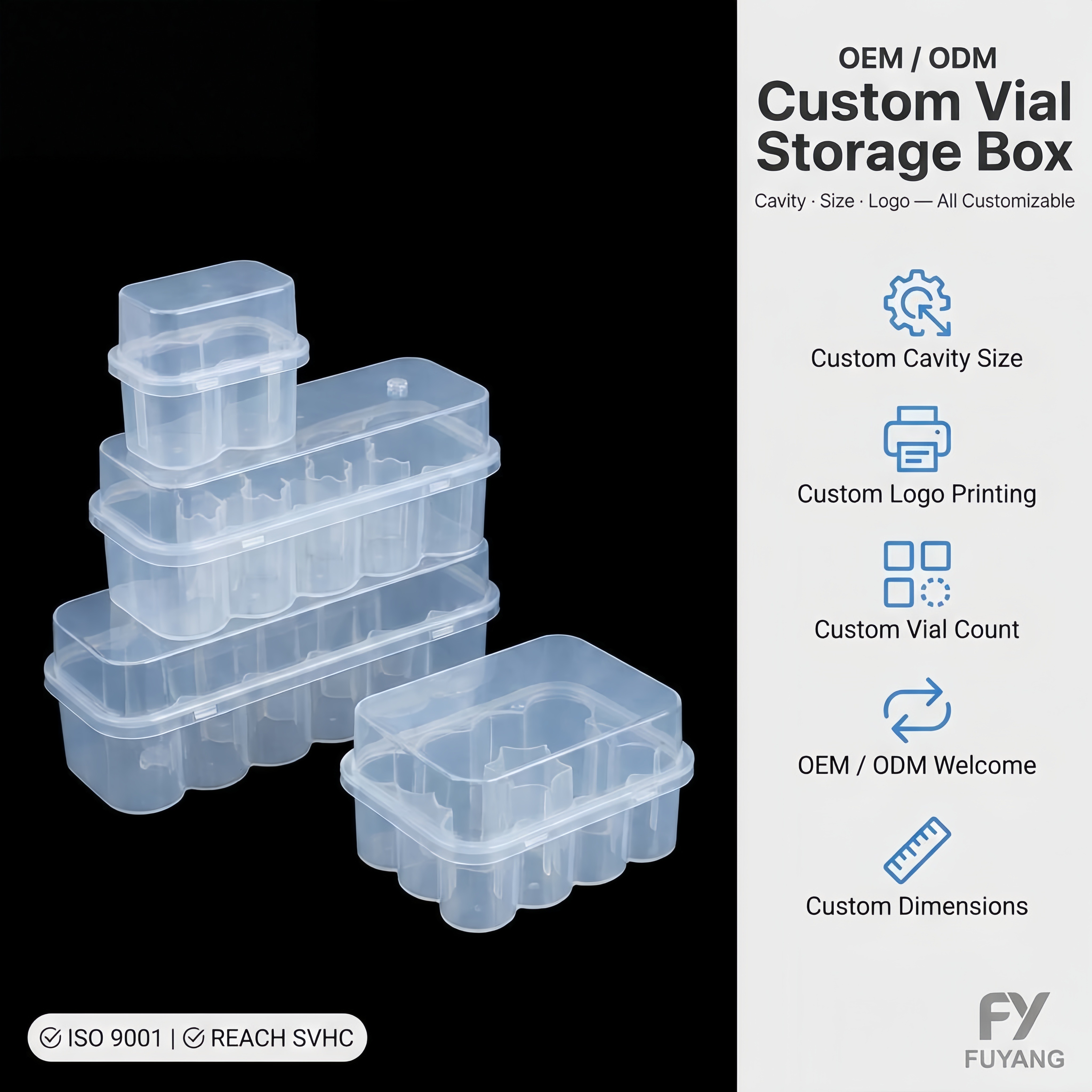 Transparent PP vial storage box for storing 3ml-10ml small vials