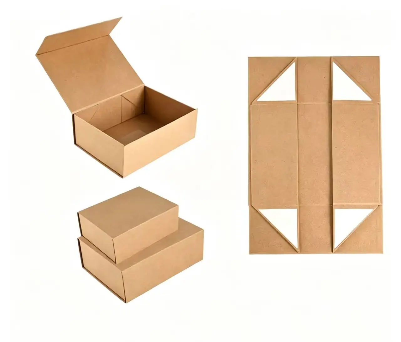 Custom Brown Kraft Paper Box with Lid – Foldable Storage Solution for Home Use, Ideal as Wrapping Paper Box or Gift Packaging