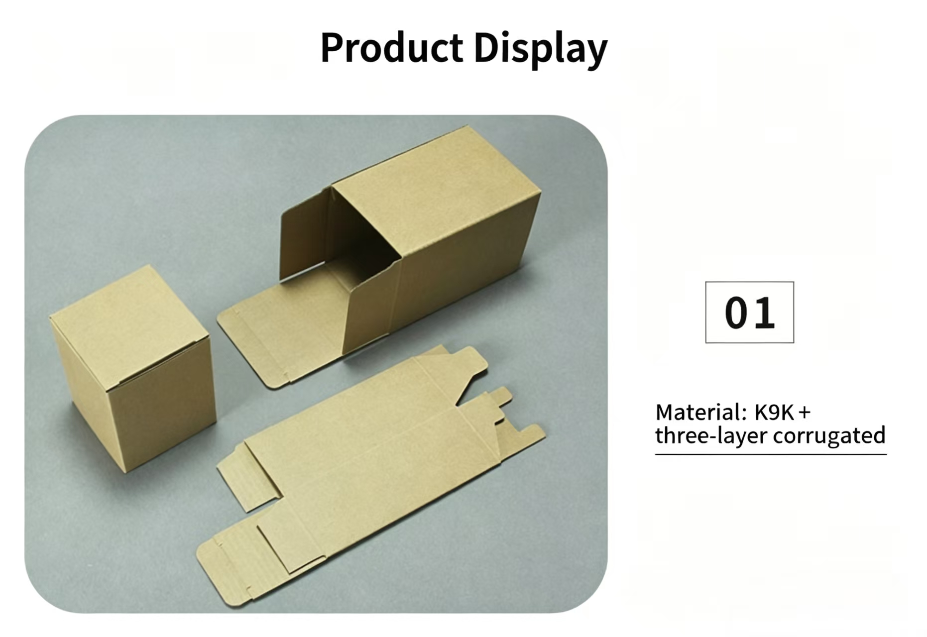 Kraft Paper Boxes Product Display (Model 01) – Sustainable Corrugated Packaging, Material: K9K Three-Layer Board, with Neat Cut & Solid Bottom Construction