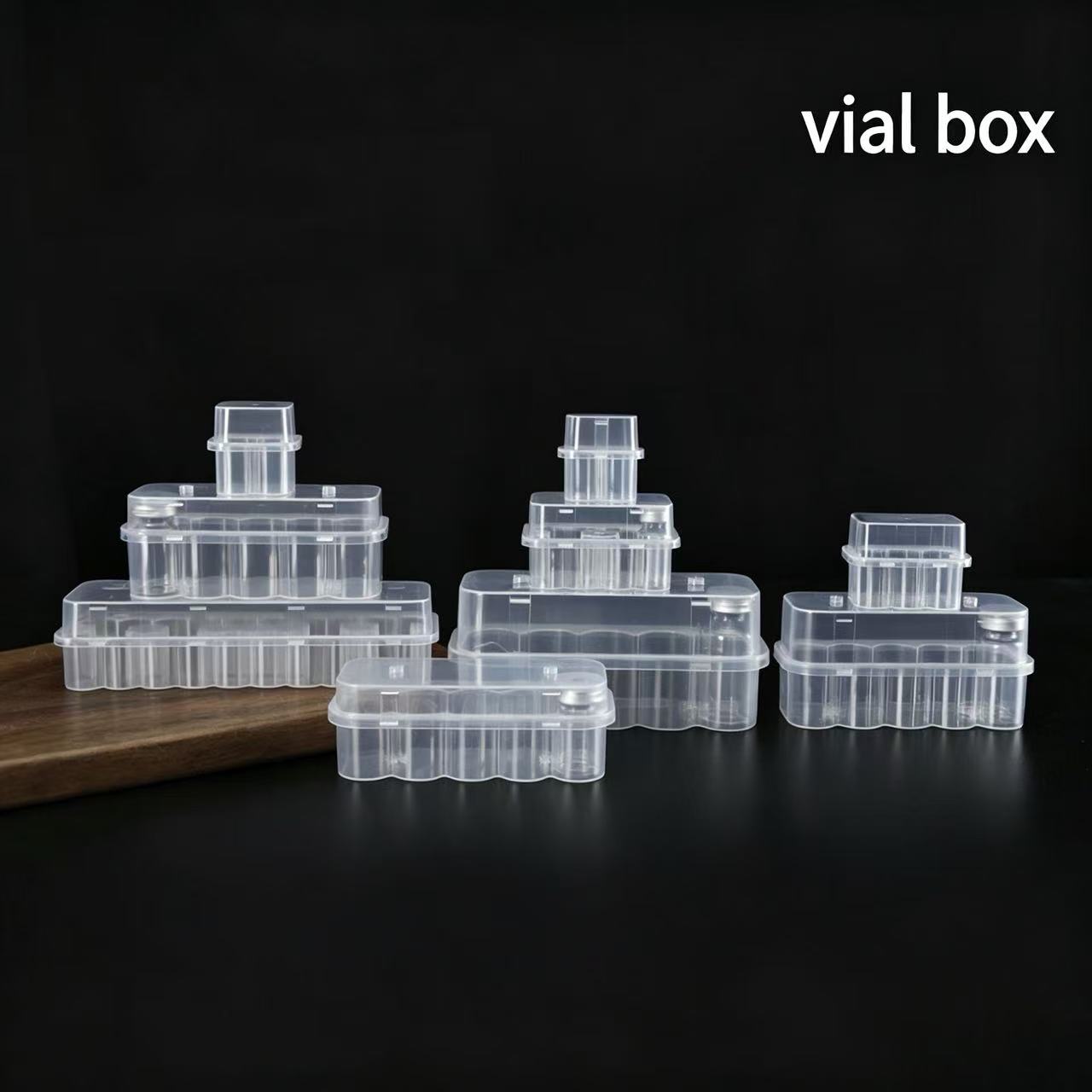 FU YANG Transparent Plastic Vial Storage Box (42x35x41mm) - 3ml Capacity, 4 Pieces, Stackable for Vials