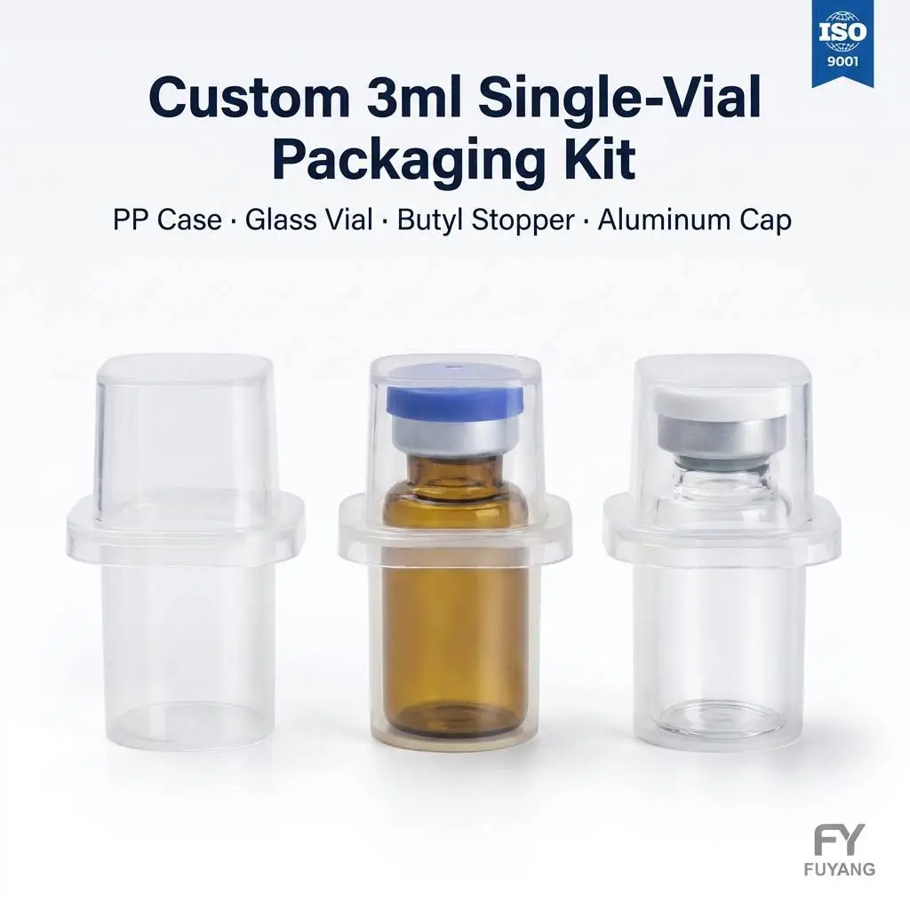 3ml single-vial complete packaging kit with transparent PP case glass vial butyl stopper and aluminum cap