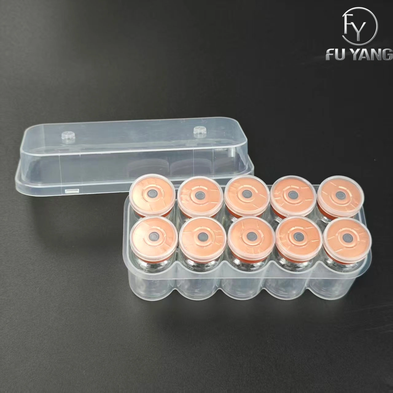 custom 7ml 10-vial complete packaging kit with transparent PP case glass vial butyl stopper and multi-color aluminum cap