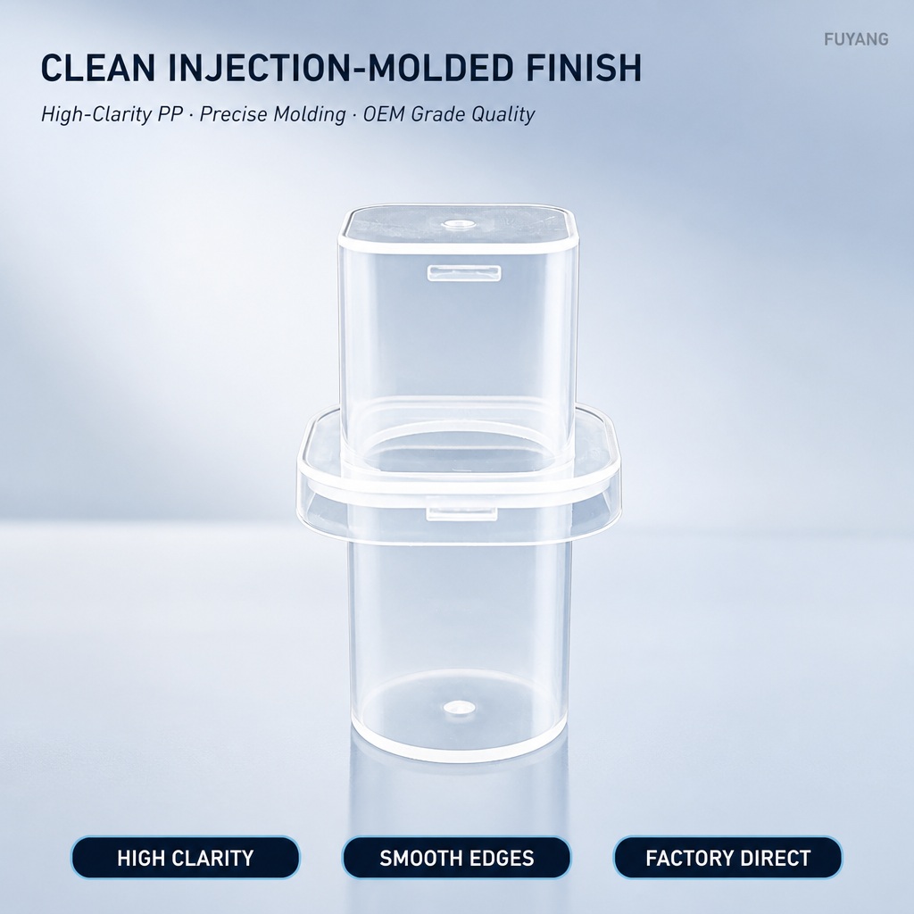 FY vial storage box packaging box with clear PP and smooth molded edges.